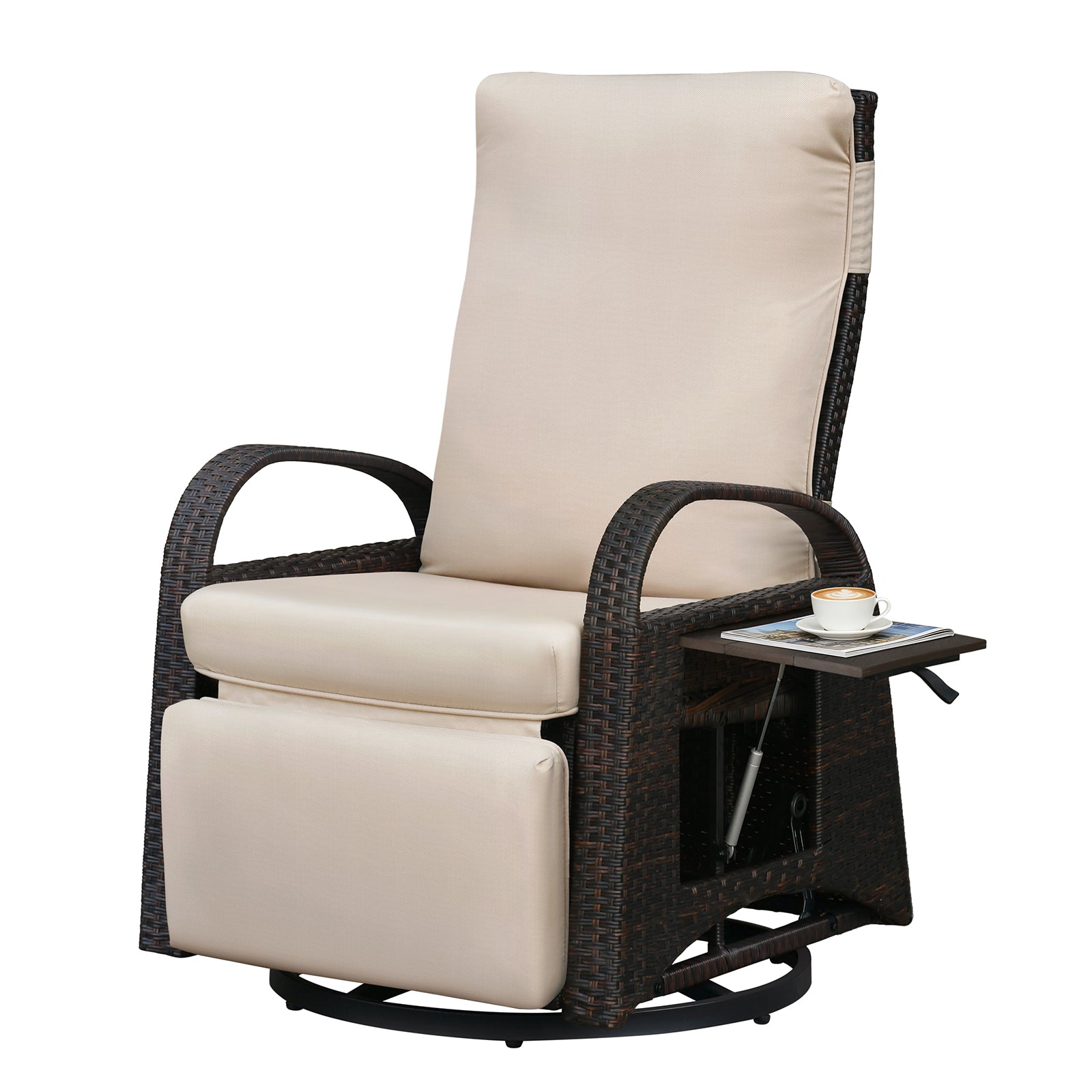 Arttoreal Outdoor Swivel Rattan Lounge Chair, 42.2 inches high,  – Indoor/Outdoor Recliner with Side Table