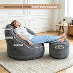 Arttoreal Bean Bag Chair with Foot Stool, 40.5" Corduroy Bean Bag Sofa for Living Room Bedroom