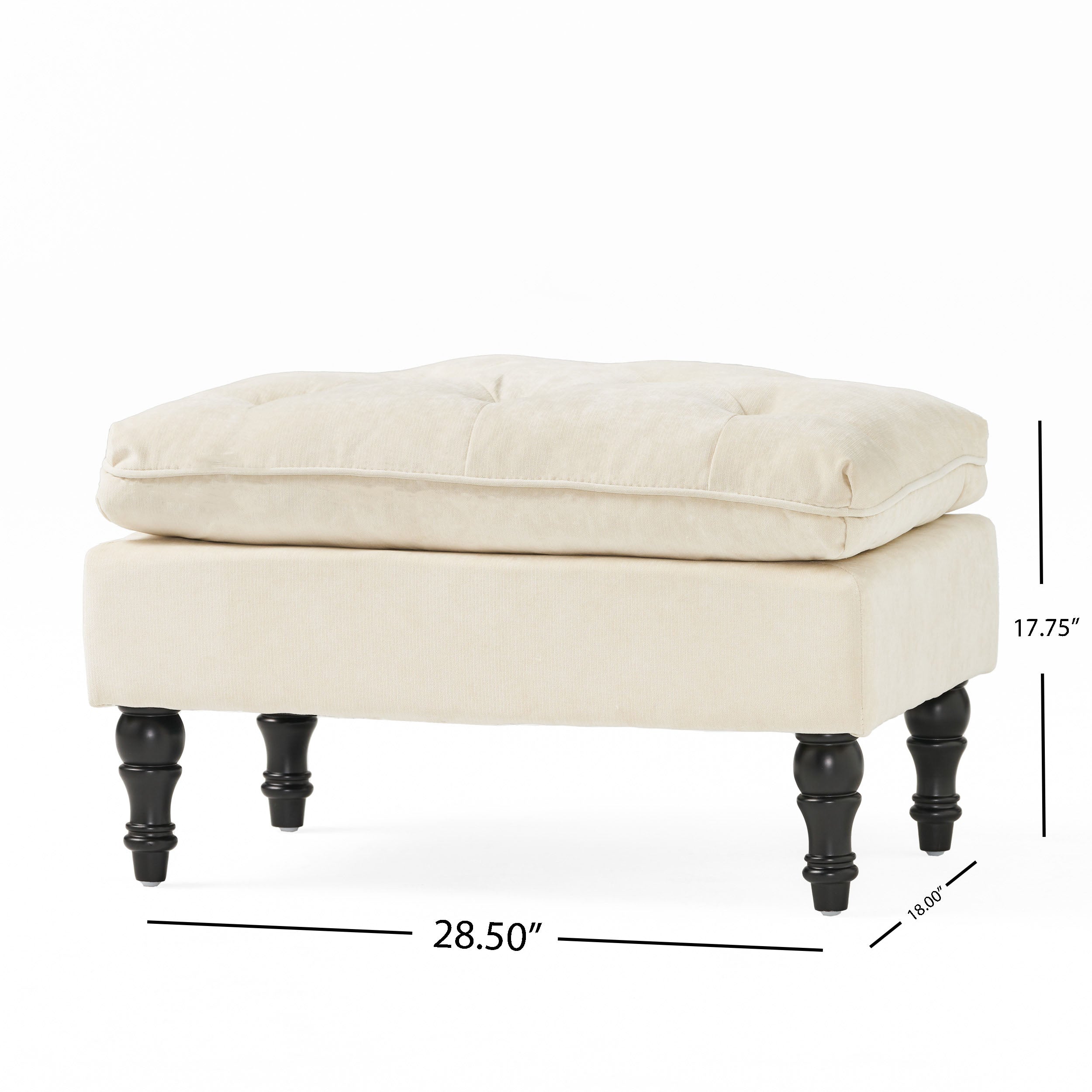 Khaki Tufted Ottoman with Cushions, 28 Inch Upholstered Ottoman for Living Room, Bedroom Sitting Area