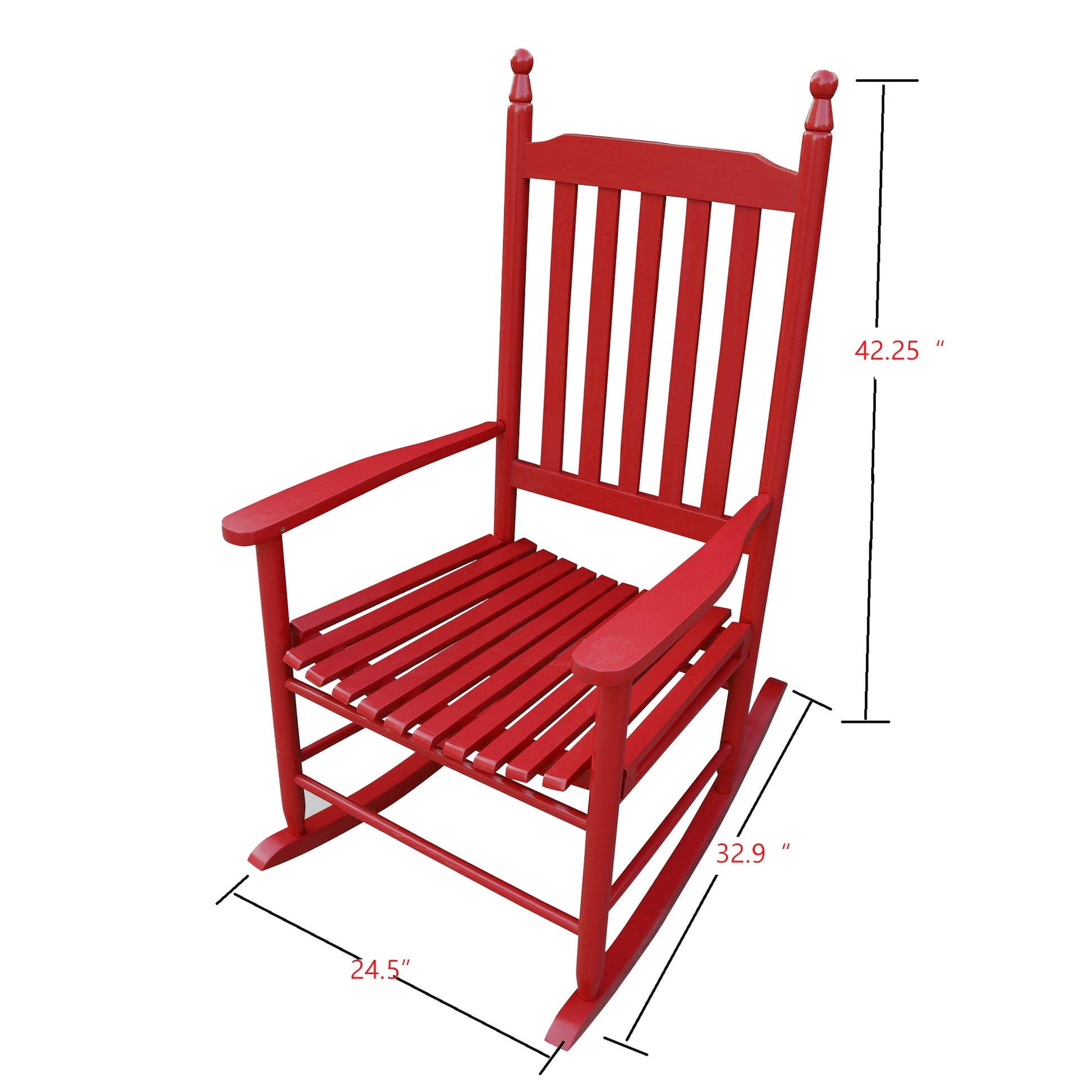 Wooden Porch Rocking Chair with Wide Arms, No Cushions for Patio or Living Room