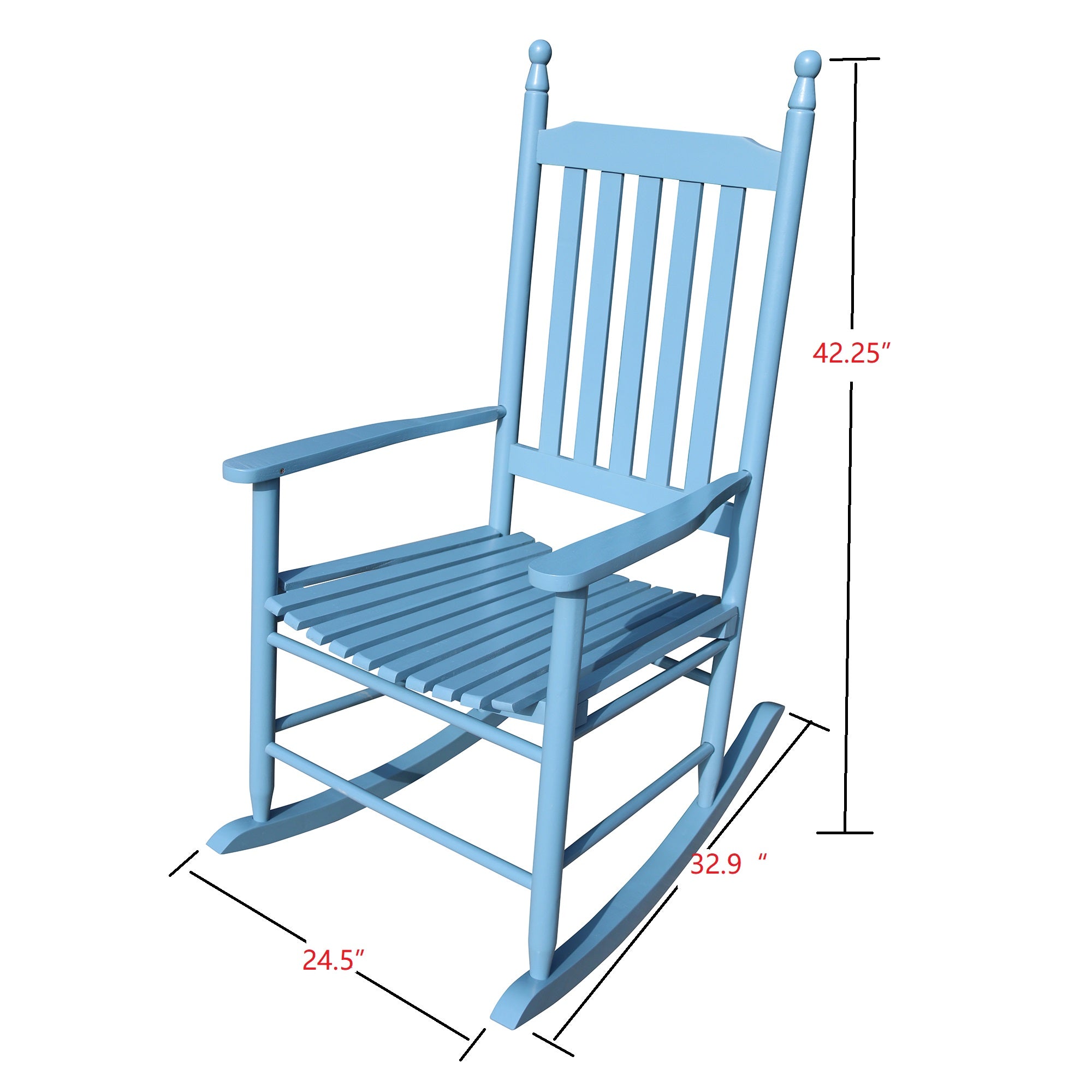 Wooden Porch Rocking Chair with Wide Arms, No Cushions for Patio or Living Room