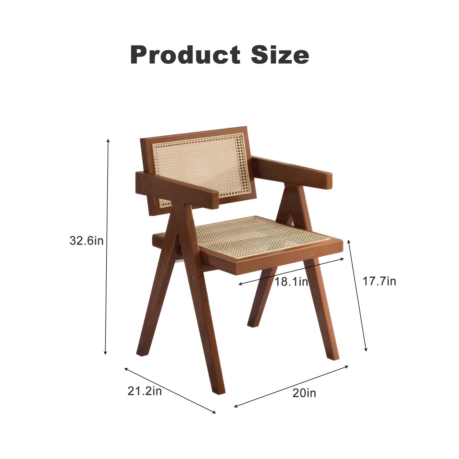 Modern Mid Century Dining Chairs Set of 2, Rattan Accent Chairs, Comfy Armchairs, Outdoor Wood Chairs with Armrest for Bedroom Living Room Reading Room Dining Kitchen