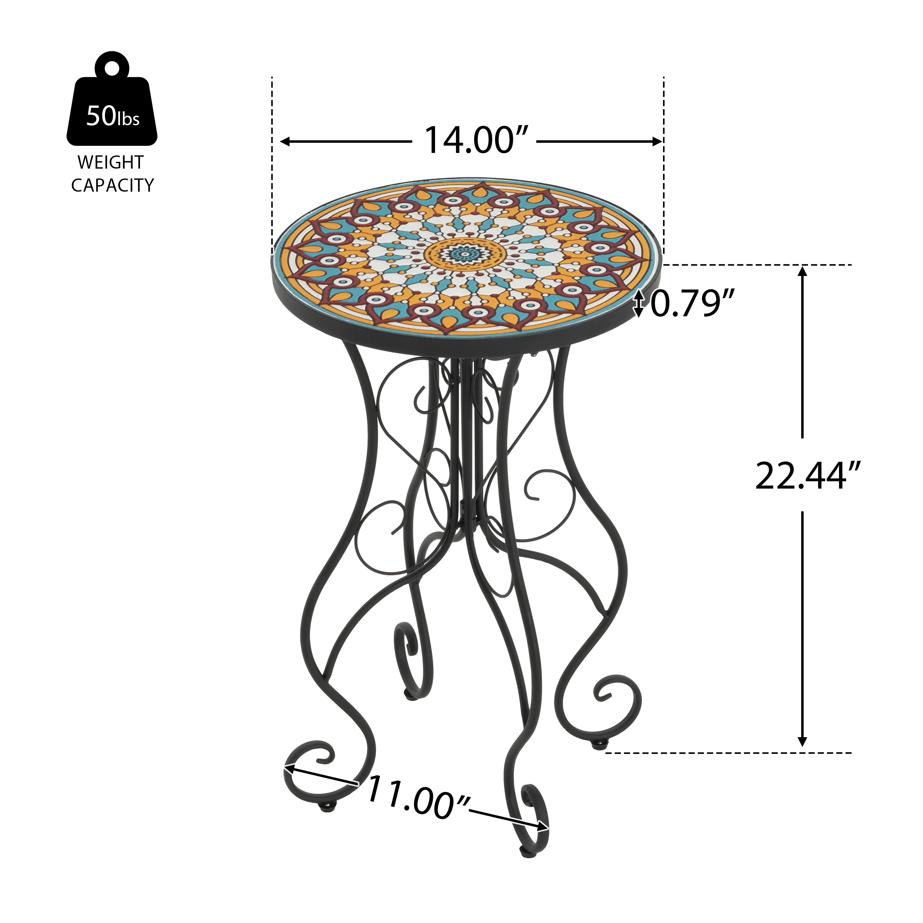 Round Ceramic Outdoor Side Table,Colorful+Black