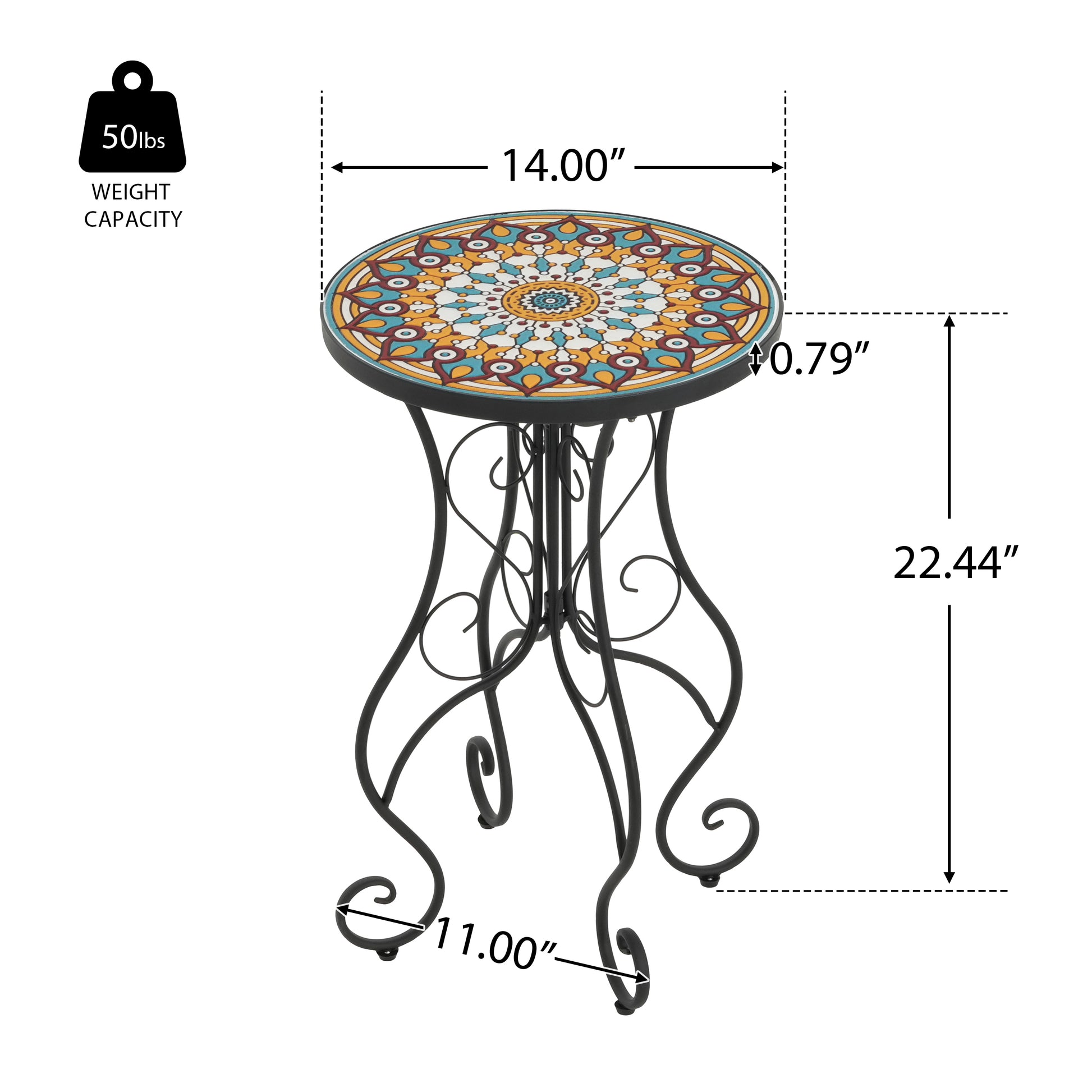 Round Ceramic Outdoor Side Table,Colorful+Black