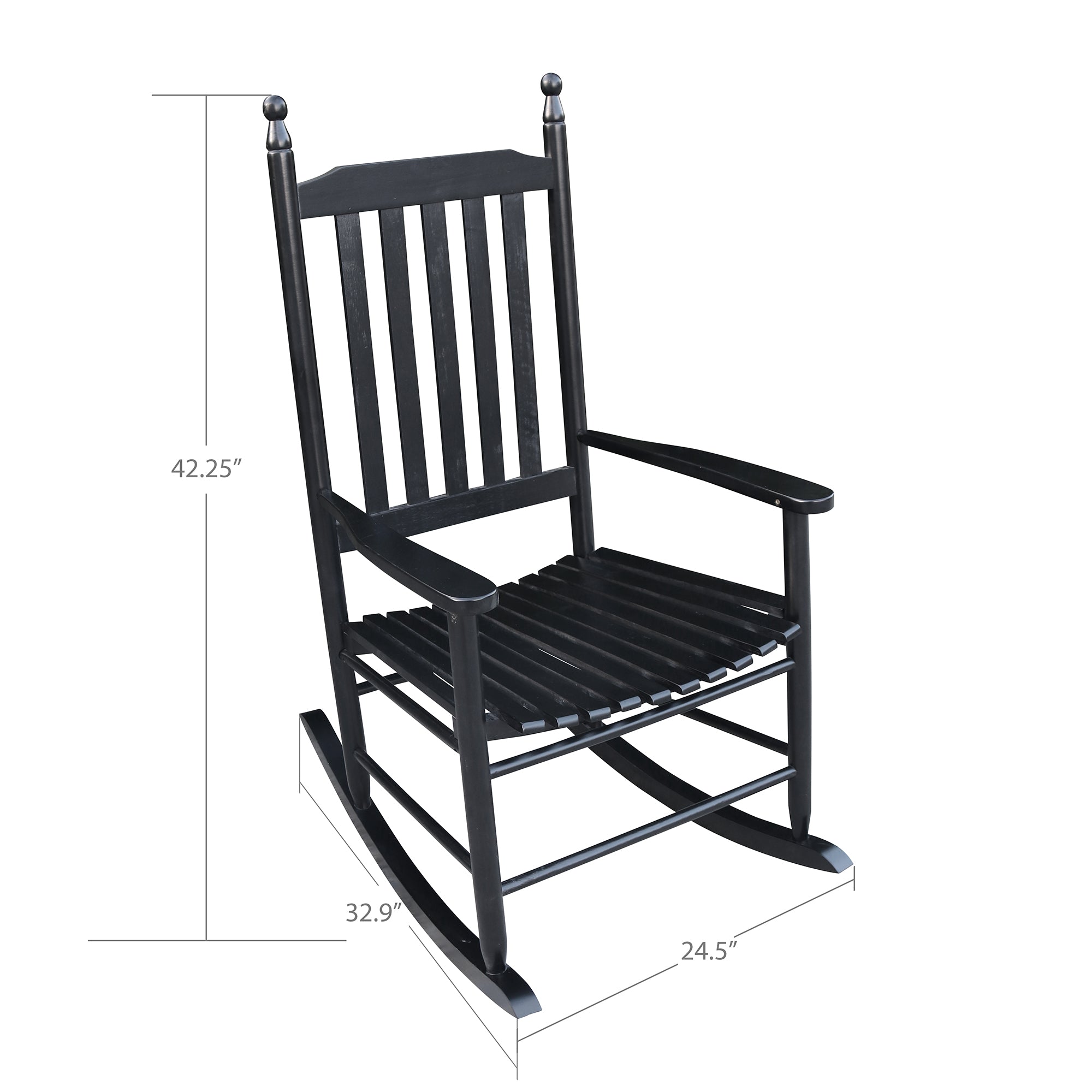 Wooden Porch Rocking Chair with Wide Arms, No Cushions for Patio or Living Room