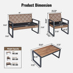4-Piece Patio Furniture Set, Outdoor Balcony & Garden Seating with Acacia Wood Tabletop, Modern Black & Light Brown
