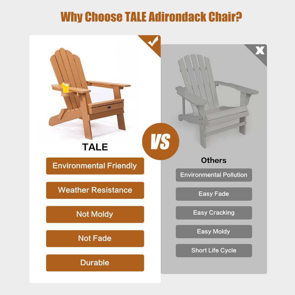 Patio Folding Adirondack Chair with Retractable Ottoman, Cup Holder for Porch, Pool, Deck, Backyard, Garden