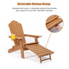 Patio Folding Adirondack Chair with Retractable Ottoman, Cup Holder for Porch, Pool, Deck, Backyard, Garden