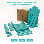 Folding Adirondack Chair with Cup Holder / Weather Resistant Patio Chair with Retractable Footrest for Porch, Pool, Deck, Backyard, Garden, Green