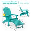 Folding Adirondack Chair with Cup Holder / Weather Resistant Patio Chair with Retractable Footrest for Porch, Pool, Deck, Backyard, Garden, Green