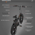 Folding Electric Bike 500W Motor / Beach Snow Bicycle 20" Fat Tire with 36V 13Ah Removable Li-Battery