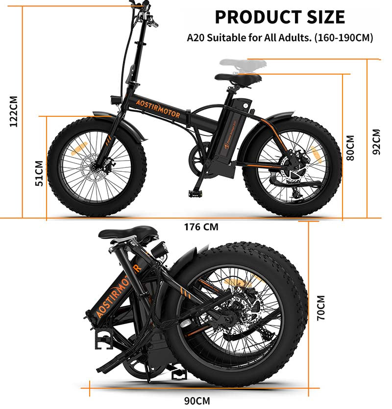 Folding Electric Bike 500W Motor / Beach Snow Bicycle 20" Fat Tire with 36V 13Ah Removable Li-Battery