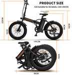 Folding Electric Bike 500W Motor / Beach Snow Bicycle 20" Fat Tire with 36V 13Ah Removable Li-Battery