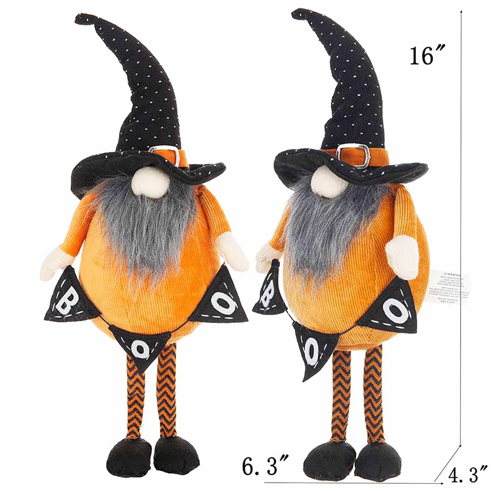 2Pcs Fabric Standing Orange Gnome Plush Decor W/Holding Banner - Seasonal Decoration for Halloween Decor, Bedroom Living Room Console Table Bookshelf Accent Piece, 6.3x4.3x16