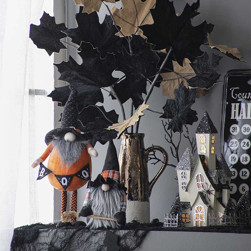 2Pcs Fabric Standing Orange Gnome Plush Decor W/Holding Banner - Seasonal Decoration for Halloween Decor, Bedroom Living Room Console Table Bookshelf Accent Piece, 6.3x4.3x16