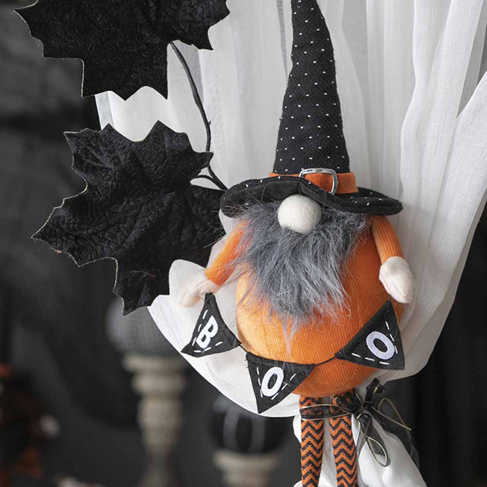 2Pcs Fabric Standing Orange Gnome Plush Decor W/Holding Banner - Seasonal Decoration for Halloween Decor, Bedroom Living Room Console Table Bookshelf Accent Piece, 6.3x4.3x16