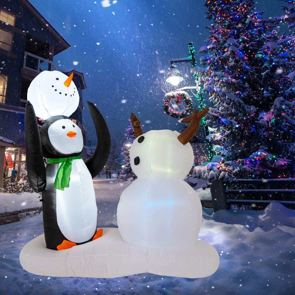 7 Ft Christmas Inflatable Penguin and Snowman Outdoor/ Christmas Inflatable Decoration with Build-in LED Lights for Yard Lawn Garden