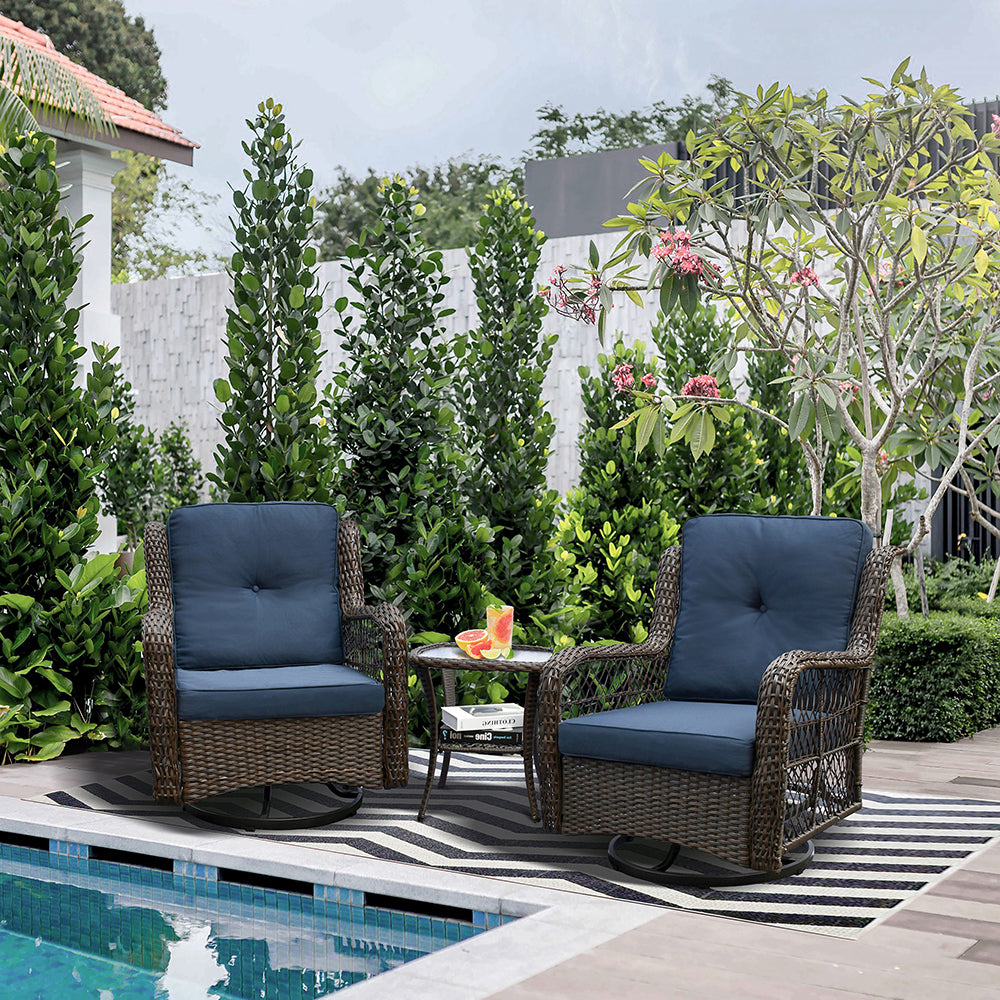 Outdoor Bistro Set 3 Pieces/Outdoor Resin Wicker Swivel Rocker Patio Chair/360-Degree Swivel Rocking Chairs/Outdoor Rattan Conversation Sets