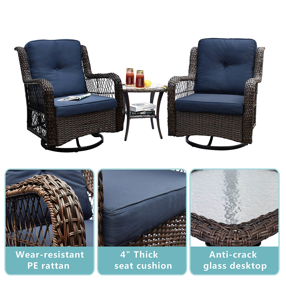 Outdoor Bistro Set 3 Pieces/Outdoor Resin Wicker Swivel Rocker Patio Chair/360-Degree Swivel Rocking Chairs/Outdoor Rattan Conversation Sets