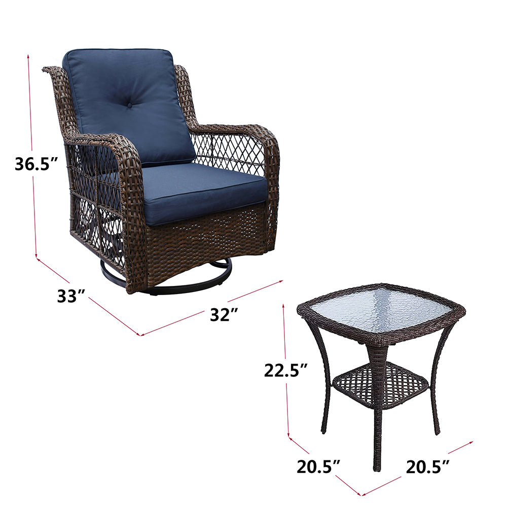 Outdoor Bistro Set 3 Pieces/Outdoor Resin Wicker Swivel Rocker Patio Chair/360-Degree Swivel Rocking Chairs/Outdoor Rattan Conversation Sets