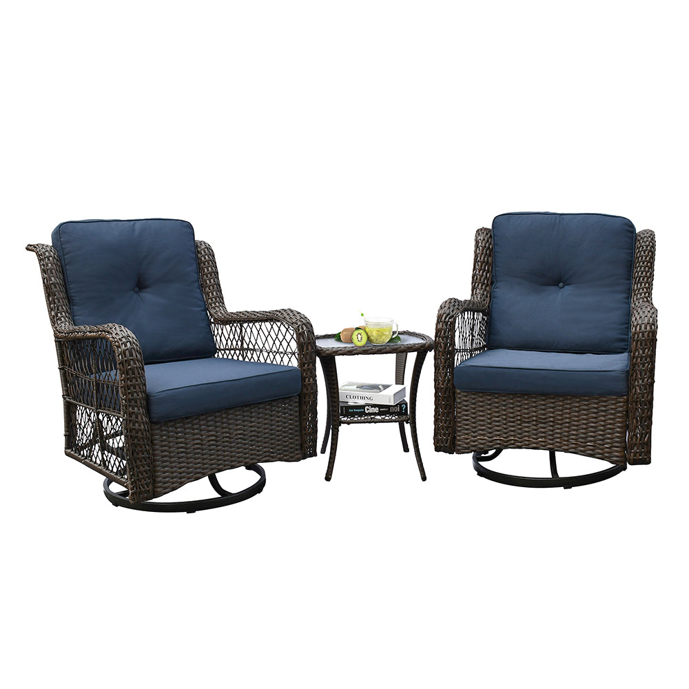 Outdoor Bistro Set 3 Pieces/Outdoor Resin Wicker Swivel Rocker Patio Chair/360-Degree Swivel Rocking Chairs/Outdoor Rattan Conversation Sets