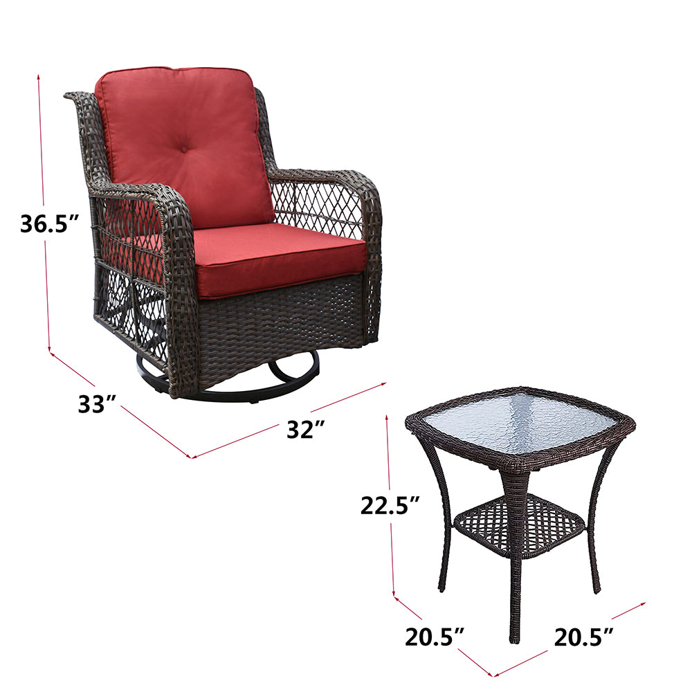Outdoor Bistro Set 3 Pieces/Outdoor Resin Wicker Swivel Rocker Patio Chair/360-Degree Swivel Rocking Chairs/Outdoor Rattan Conversation Sets
