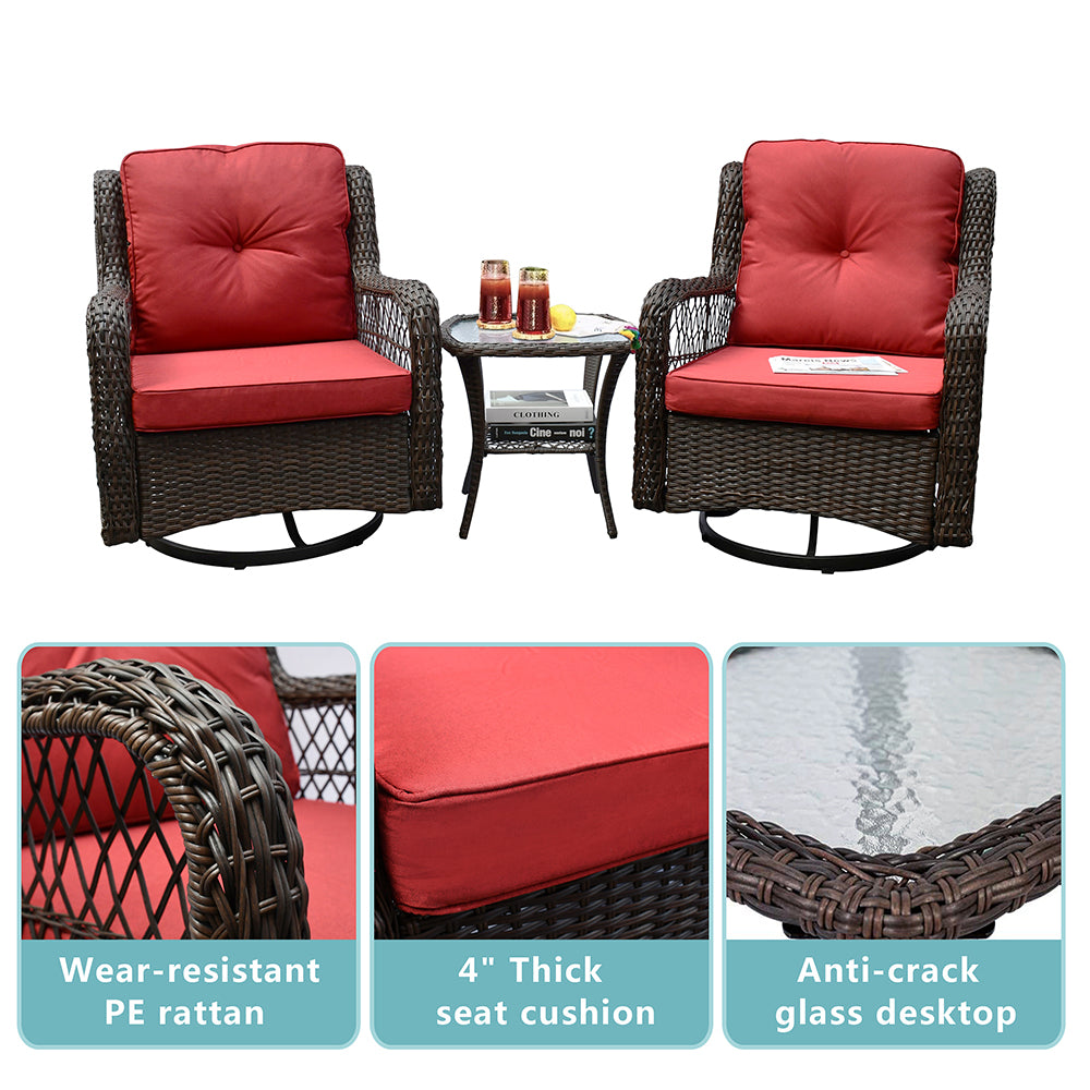 Outdoor Bistro Set 3 Pieces/Outdoor Resin Wicker Swivel Rocker Patio Chair/360-Degree Swivel Rocking Chairs/Outdoor Rattan Conversation Sets