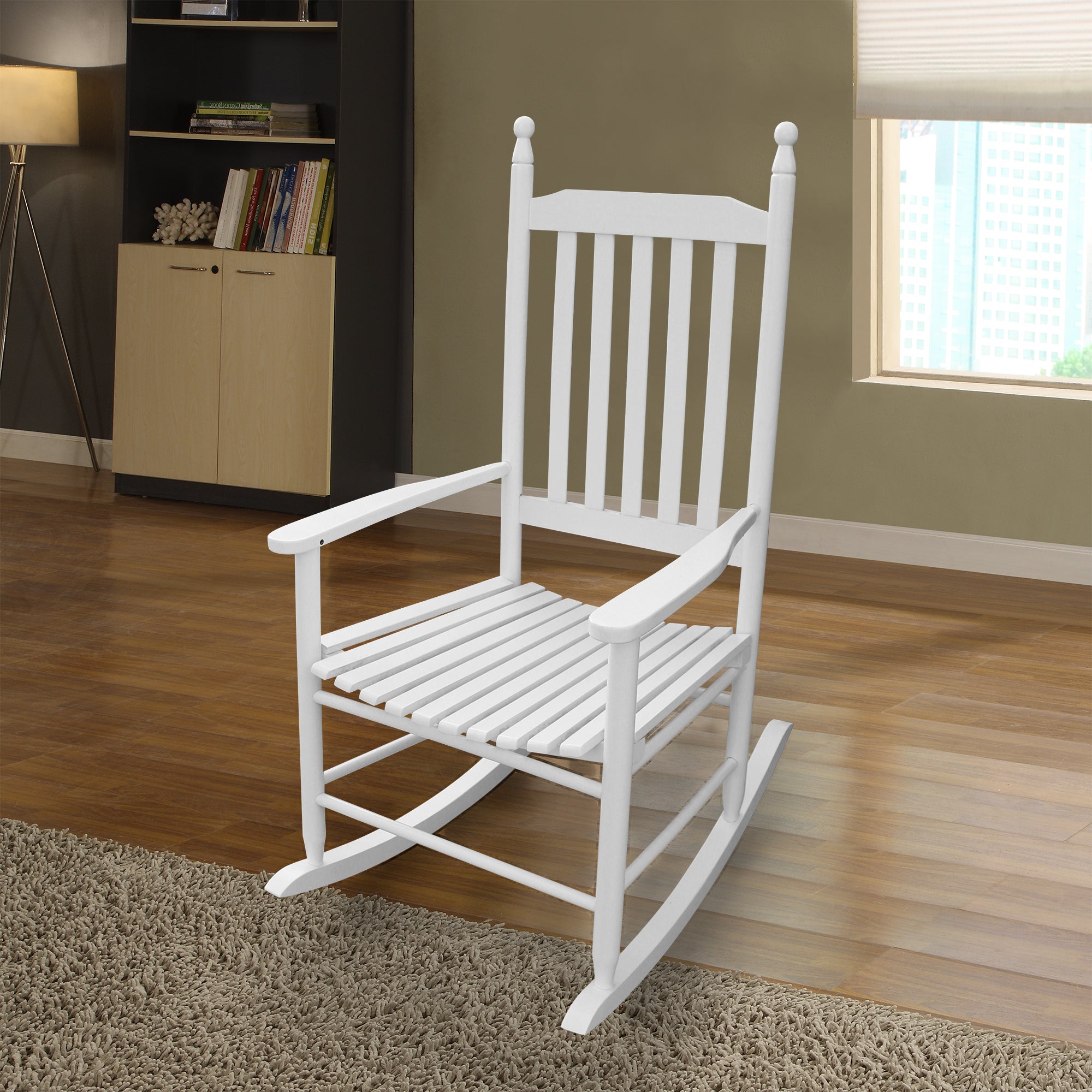 Wooden Porch Rocking Chair with Wide Arms, No Cushions for Patio or Living Room
