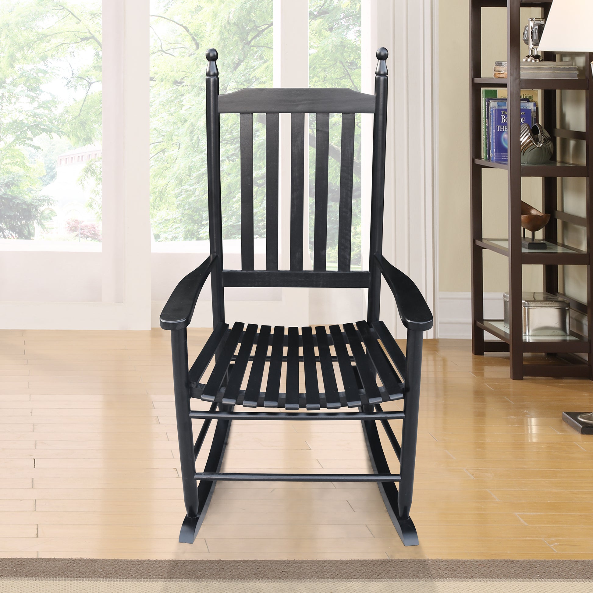 Wooden Porch Rocking Chair with Wide Arms, No Cushions for Patio or Living Room