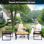 4-Piece Patio Furniture Set, Outdoor Balcony & Garden Seating with Acacia Wood Tabletop, Modern Black & Light Brown