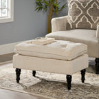 Khaki Tufted Ottoman with Cushions, 28 Inch Upholstered Ottoman for Living Room, Bedroom Sitting Area