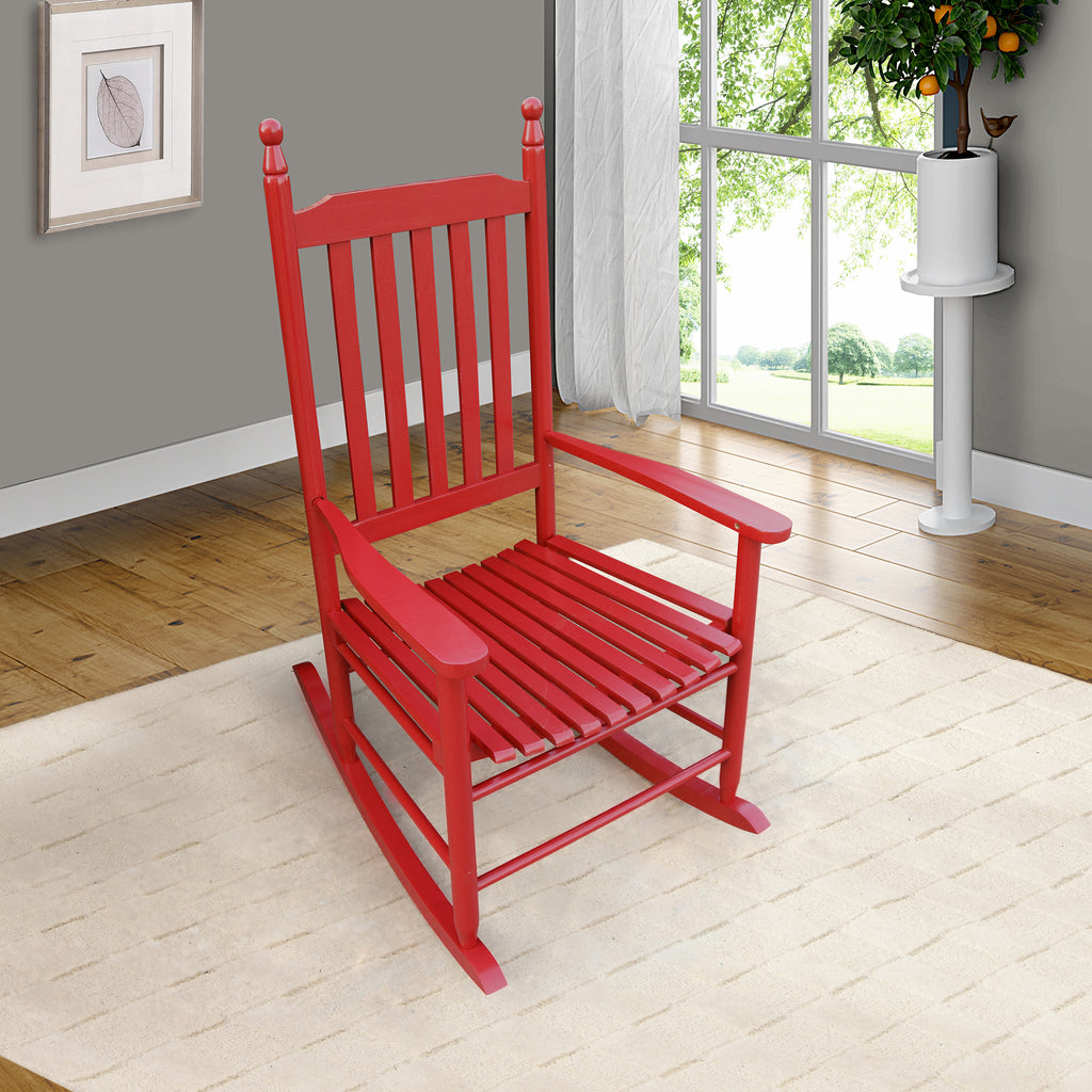 Wooden Porch Rocking Chair with Wide Arms, No Cushions for Patio or Living Room