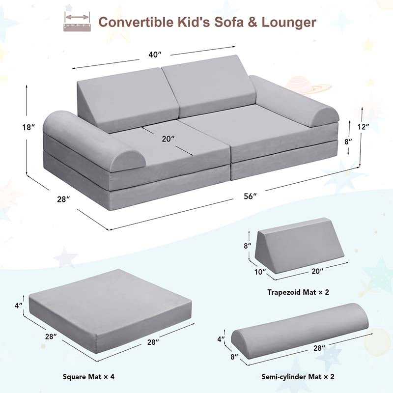 【Clearance Sale】8 Pcs DIY Modular Kids Couch, Toddler Play Sectional Sofa Chair for Playing, Creativity, Sleeping for Playroom, Bedroom, Children's Room