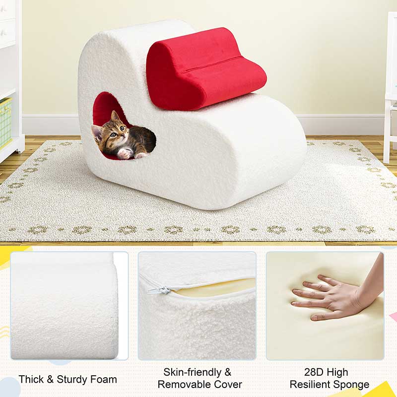 【Clearance Sale】Kids Love Shape Sofa Chair with Removable Love-Shape Footrest for Grils and Boys, Dutch Velvet, Beige