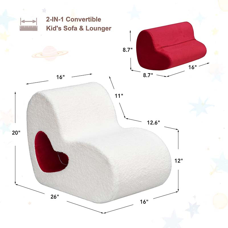 【Clearance Sale】Kids Love Shape Sofa Chair with Removable Love-Shape Footrest for Grils and Boys, Dutch Velvet, Beige