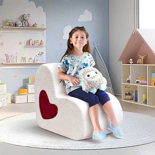 【Clearance Sale】Kids Love Shape Sofa Chair with Removable Love-Shape Footrest for Grils and Boys, Dutch Velvet, Beige