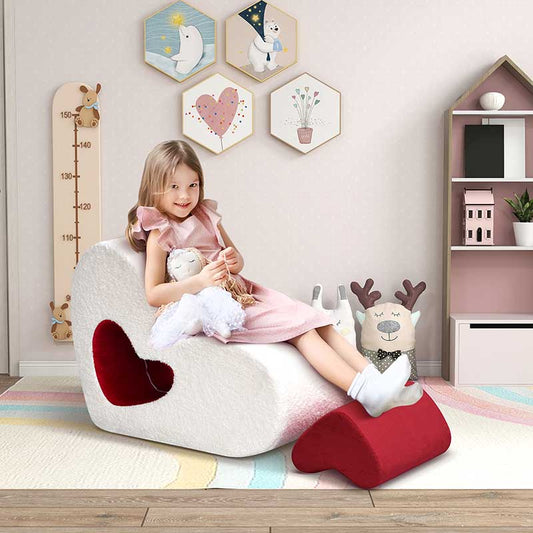 【Clearance Sale】Kids Love Shape Sofa Chair with Removable Love-Shape Footrest for Grils and Boys, Dutch Velvet, Beige