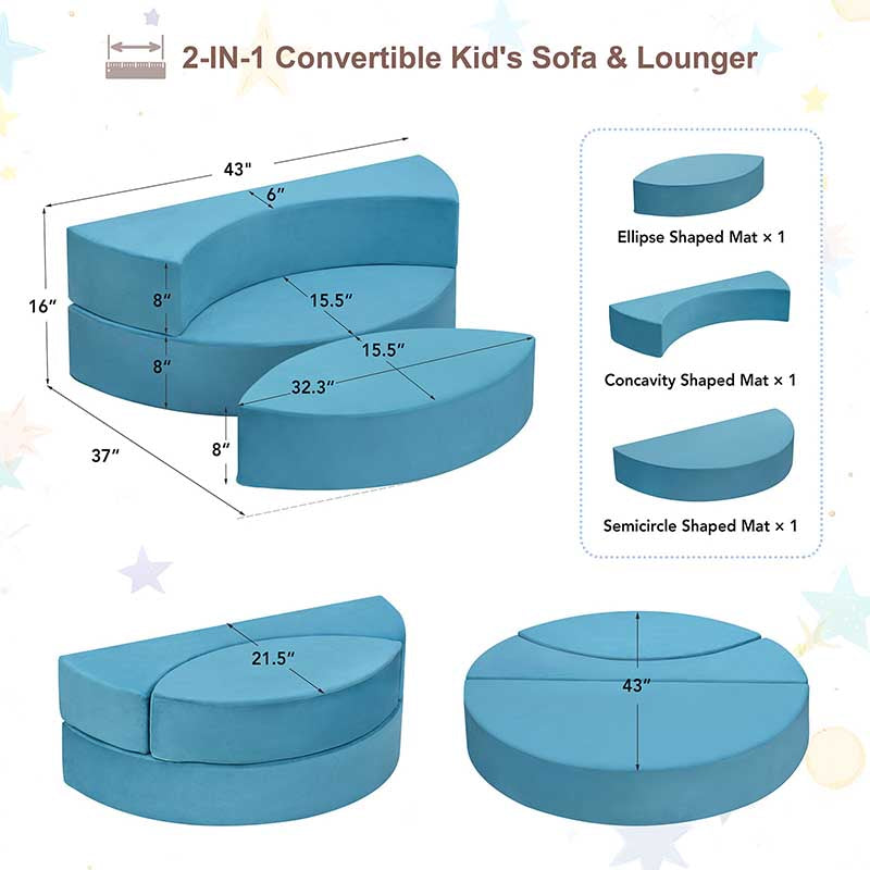 【Clearance Sale】3Pcs Modular Kids Play Couch, Creativing Playroom Floor Sofa Furniture for Children, Removable Fabric Cover