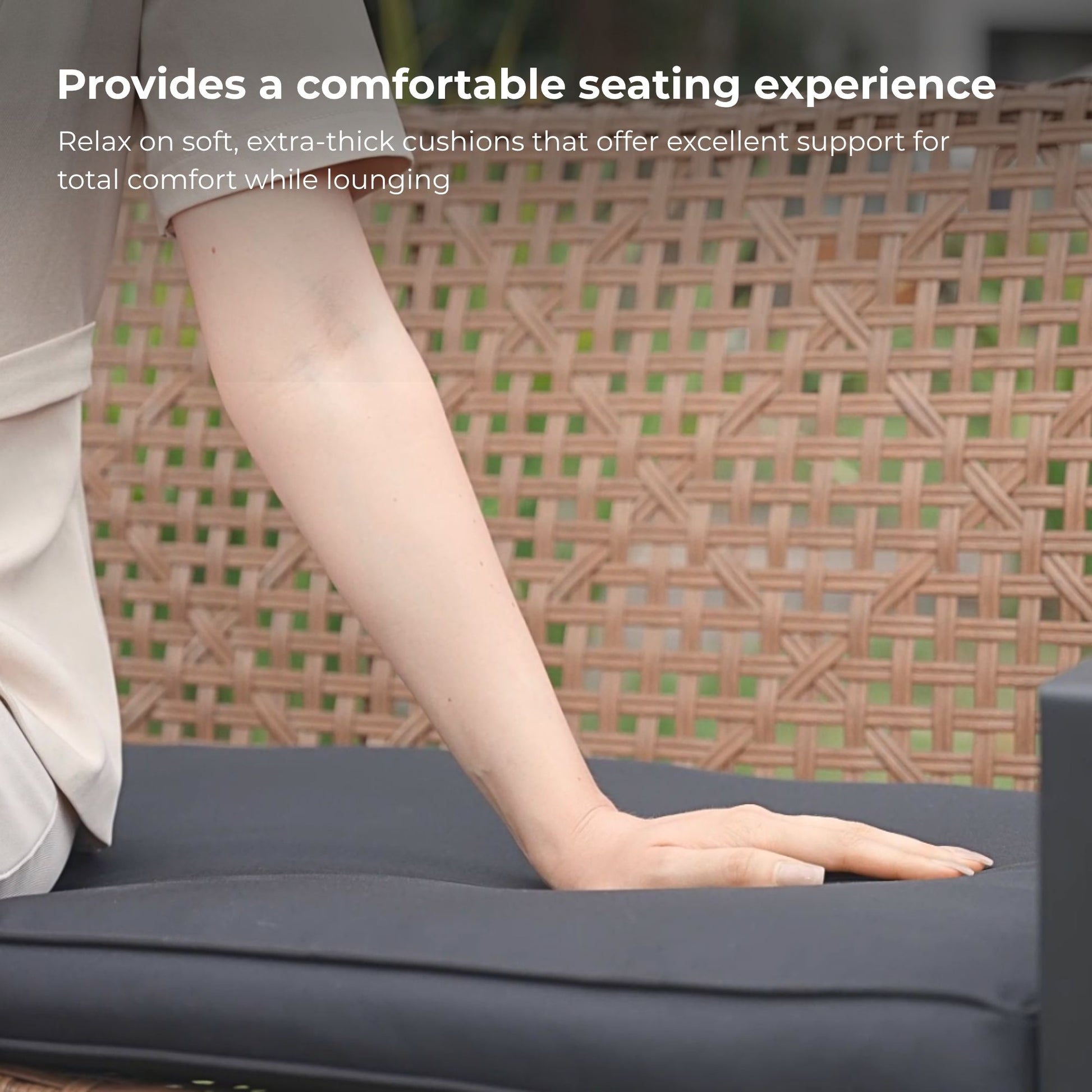 4-Piece Patio Furniture Set, Outdoor Balcony & Garden Seating with Acacia Wood Tabletop, Modern Black & Light Brown