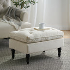 Khaki Tufted Ottoman with Cushions, 28 Inch Upholstered Ottoman for Living Room, Bedroom Sitting Area
