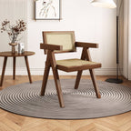 Modern Mid Century Dining Chairs Set of 2, Rattan Accent Chairs, Comfy Armchairs, Outdoor Wood Chairs with Armrest for Bedroom Living Room Reading Room Dining Kitchen