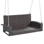 2-Person Wicker Hanging Porch Swing with Chains, Cushion, Pillow, Rattan Swing Bench for Garden, Backyard, Pond.