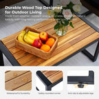 4-Piece Patio Furniture Set, Outdoor Balcony & Garden Seating with Acacia Wood Tabletop, Modern Black & Light Brown