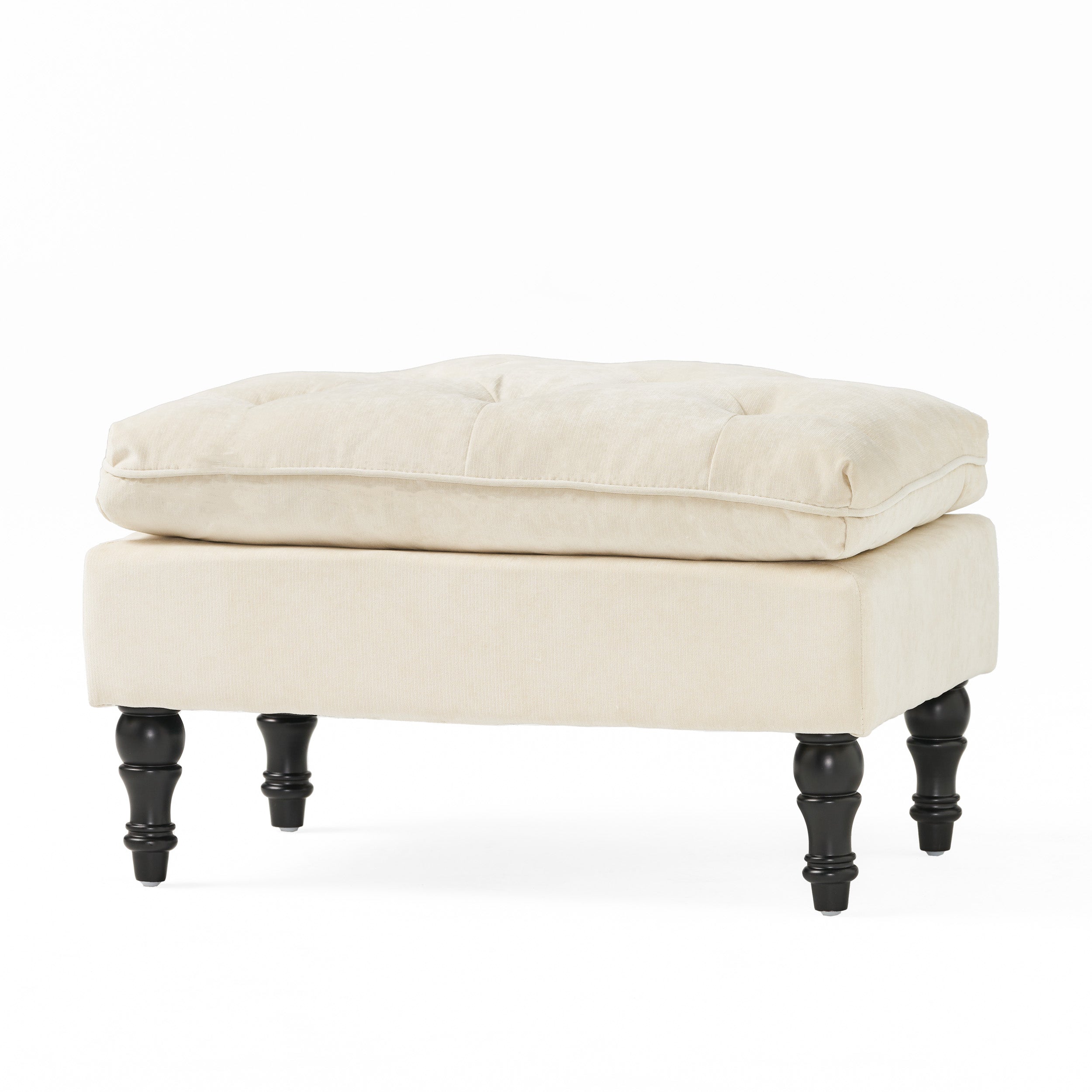 Khaki Tufted Ottoman with Cushions, 28 Inch Upholstered Ottoman for Living Room, Bedroom Sitting Area