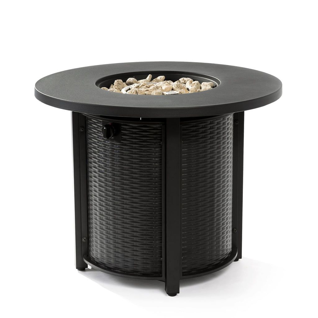 32" Propane Gas Fire Pit Table, 50000 BTU Round Steel Fire Pit for Outside Patio Deck Garden Courtyard-Black