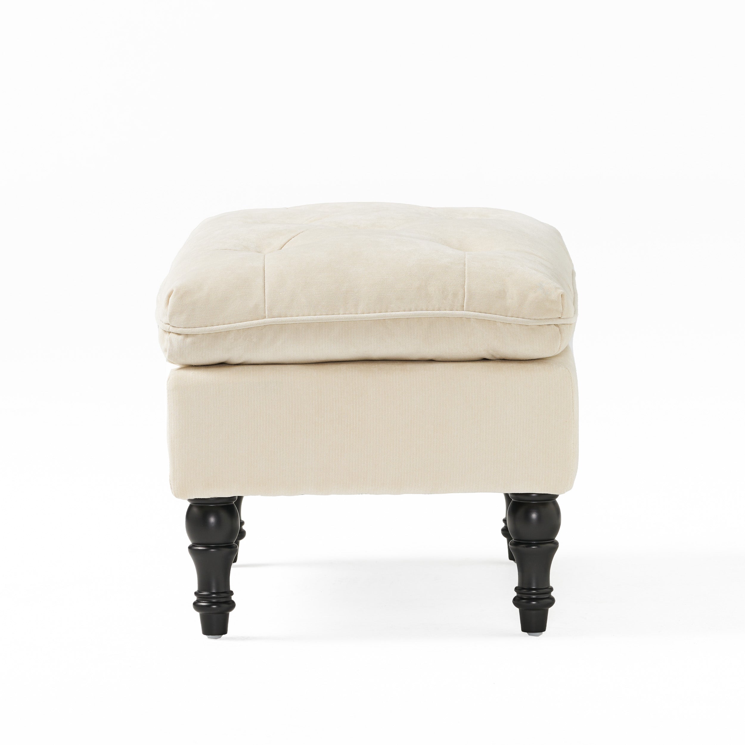 Khaki Tufted Ottoman with Cushions, 28 Inch Upholstered Ottoman for Living Room, Bedroom Sitting Area