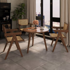 Modern Mid Century Dining Chairs Set of 2, Rattan Accent Chairs, Comfy Armchairs, Outdoor Wood Chairs with Armrest for Bedroom Living Room Reading Room Dining Kitchen