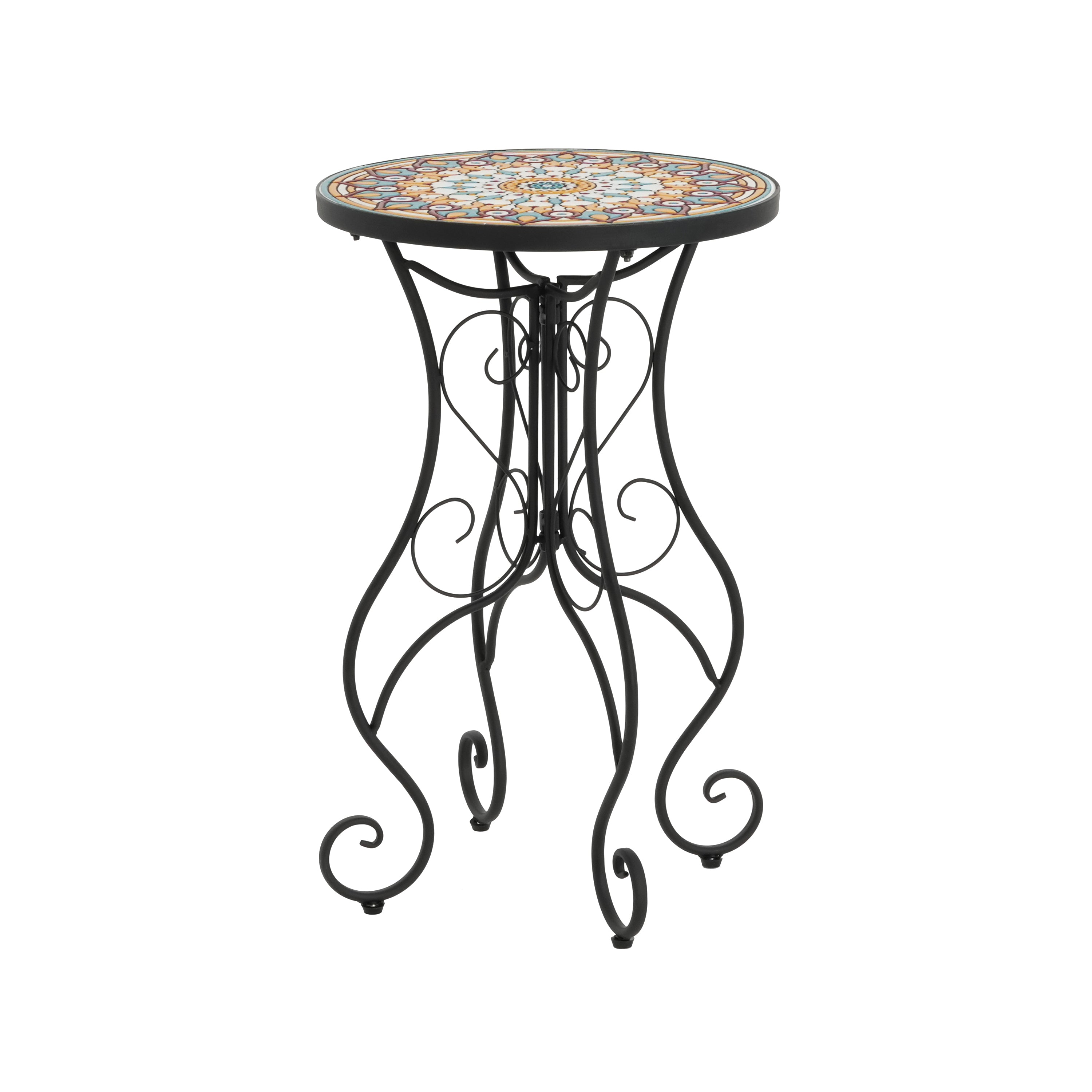 Round Ceramic Outdoor Side Table,Colorful+Black