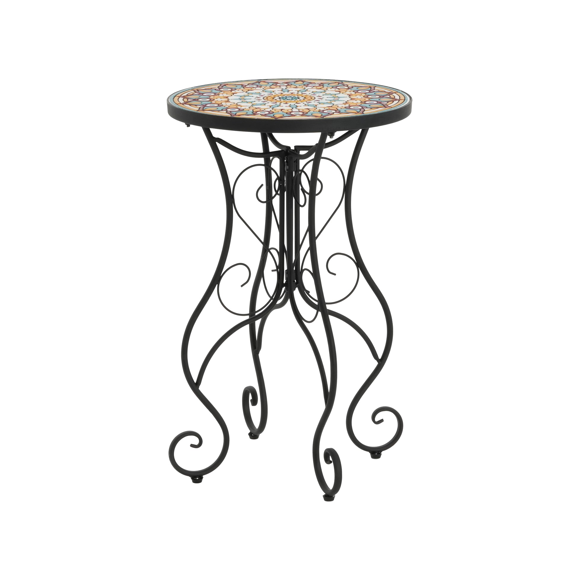 Round Ceramic Outdoor Side Table,Colorful+Black