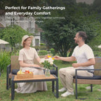 4-Piece Patio Furniture Set, Outdoor Balcony & Garden Seating with Acacia Wood Tabletop, Modern Black & Light Brown